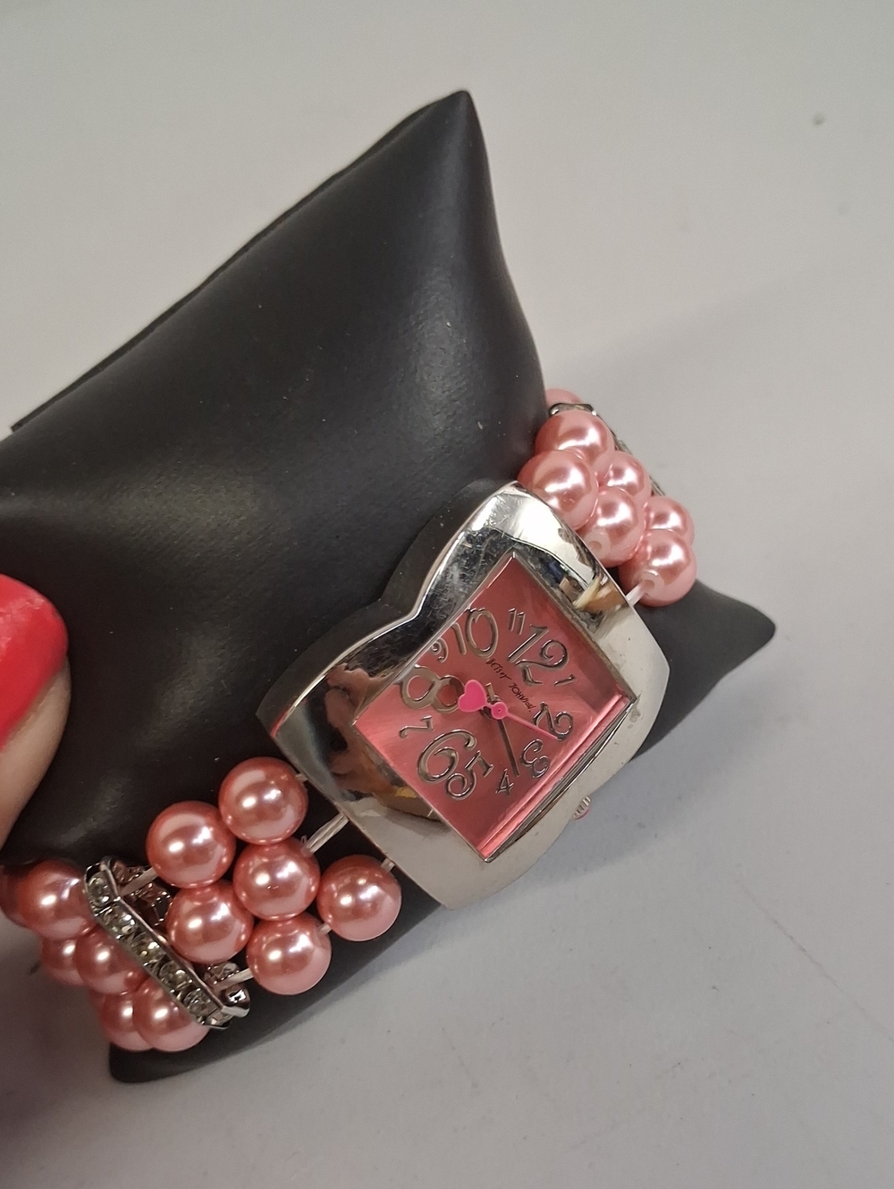 Betsy Johnson Pink Pearl Beaded Women's Fashion Watch - Picture 2 of 4